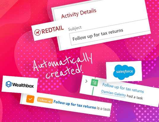tasks created automatically redtailcrm wealthbox salesforce